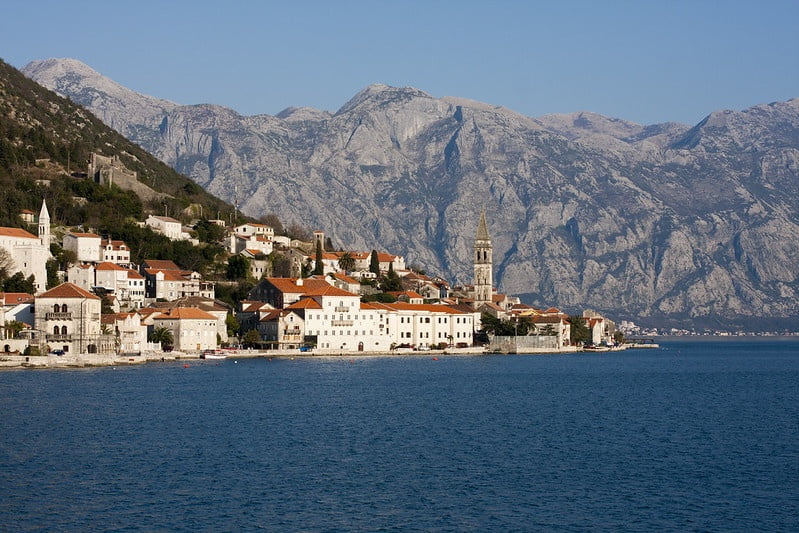 Bay with mountains in the background