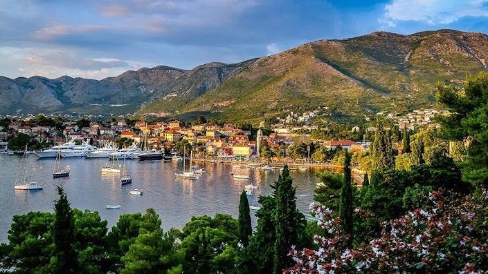 Sea. mountain and village