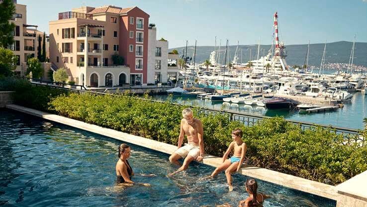 Family enjoying pool time