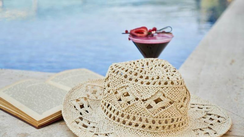 hat pool drink book