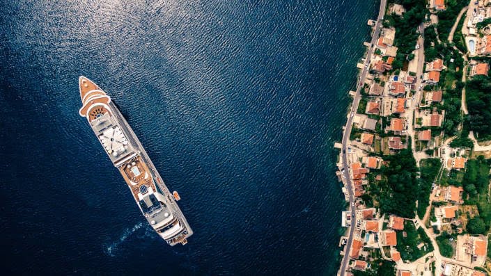 Huge yacht by the shore