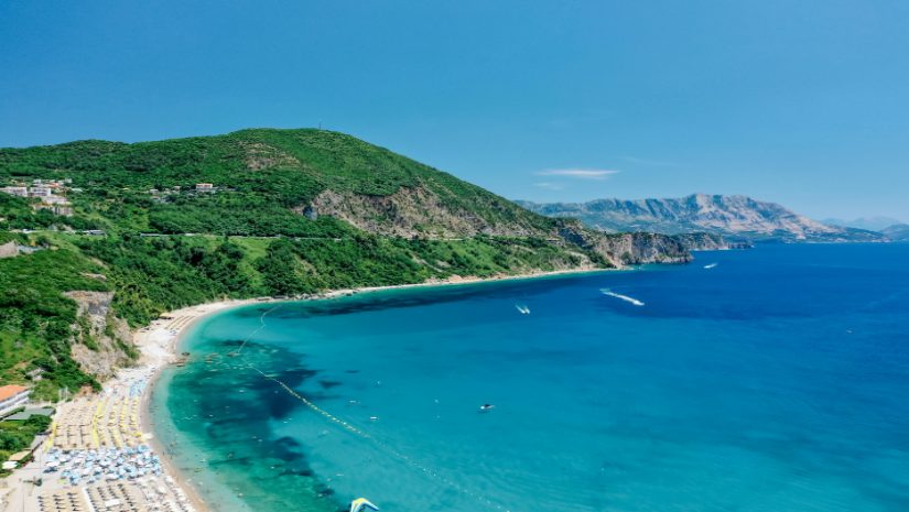 Sandy Jaz beach with scenic backdrop.