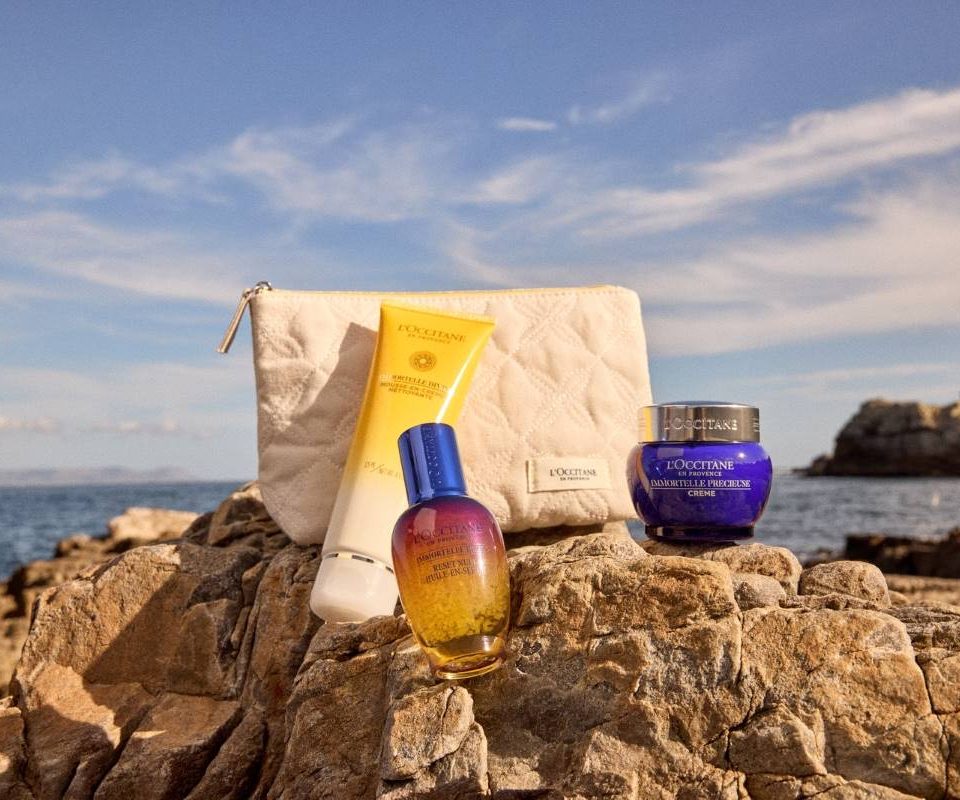 cosmetics products on the rock