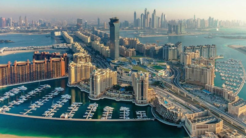 Marina village with boats