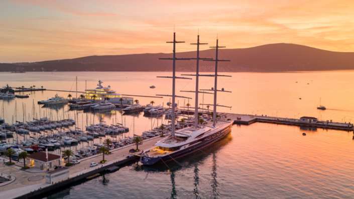 A breathtaking view of the marina at Porto Montenegro, highlighting the luxury yachts and sophisticated lifestyle in this exclusive waterfront destination.