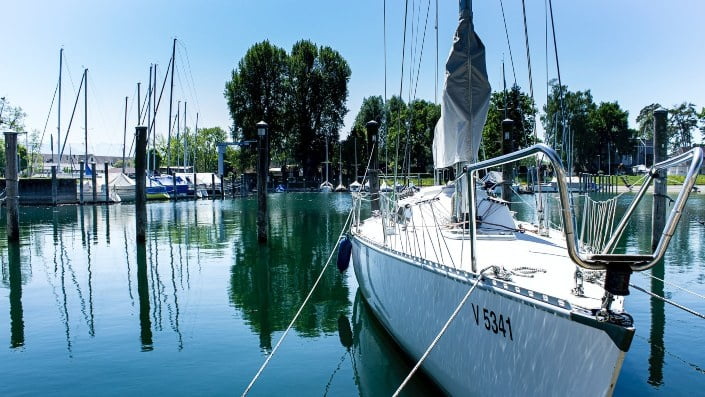 Parked yacht in a marina