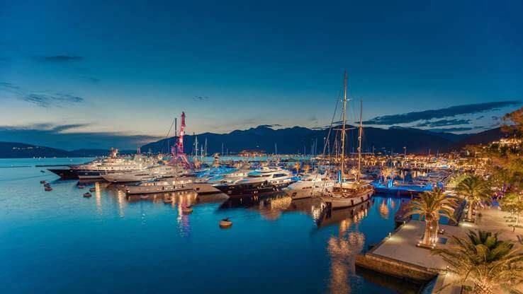 Night view of a luxury port.