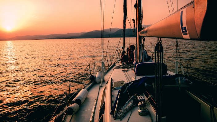 Sailing twilight sun sea