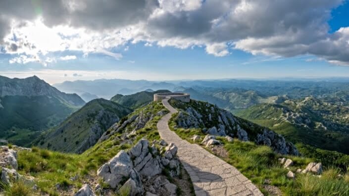 Scenic view of mount LovcenPath leading towards the mausoleum