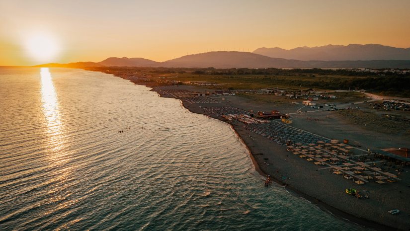 Beautiful sunset over the sea of Montenegro.