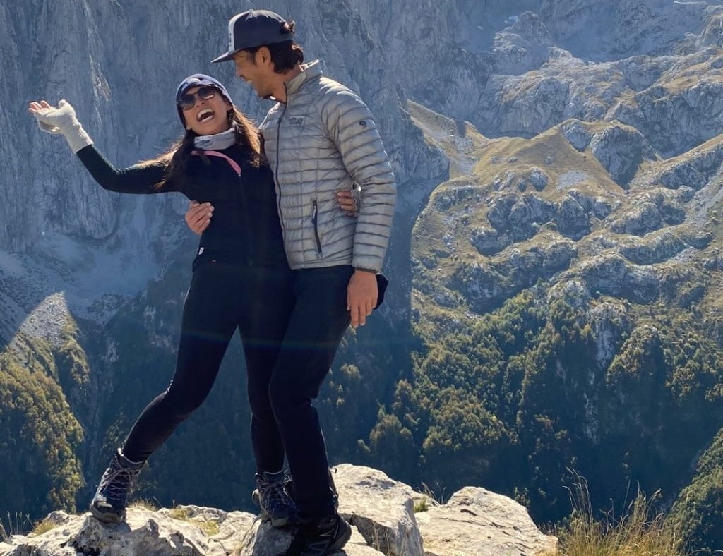 Couple on the top of the mountain