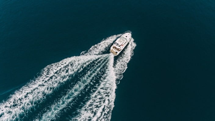 Yacht running fast on the water