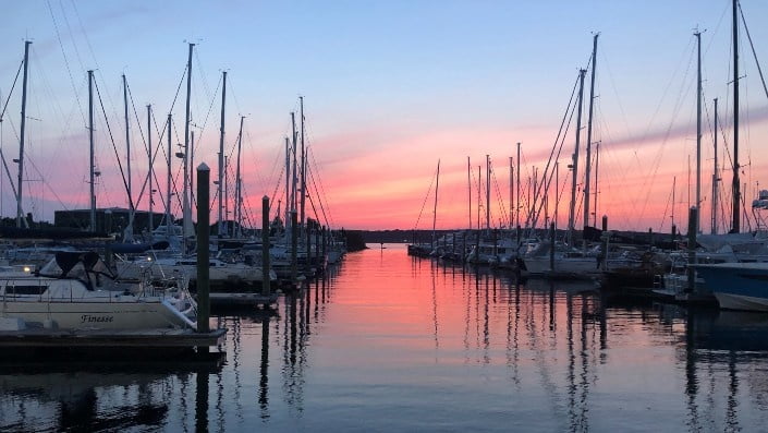 Yachts mooring at marina
