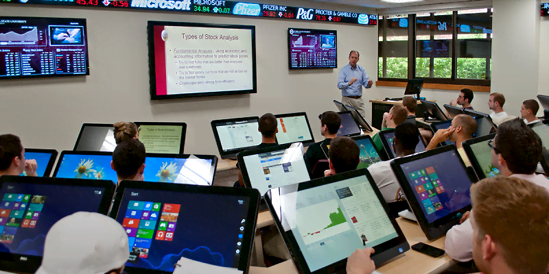 Classroom individuals learning about trading