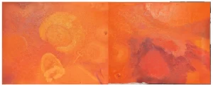 Abstract painting by Radun Marsenic featuring various shades of orange and red.